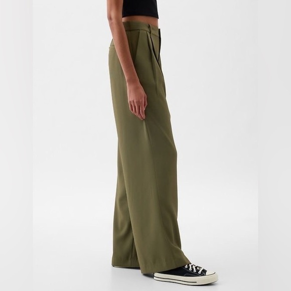 GAP 365 High Rise Pleated Trousers Tailored Pants Olive Green Size 0 NWT - Picture 6 of 14